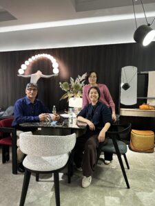 victoria with her client Daljit Singh, sourcing for sofa and marble dinning tables